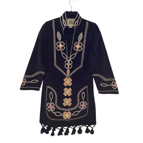 Figue Catalina Dress In Black Corduroy Floral Print Tassels Size XS - Picture 6 of 15